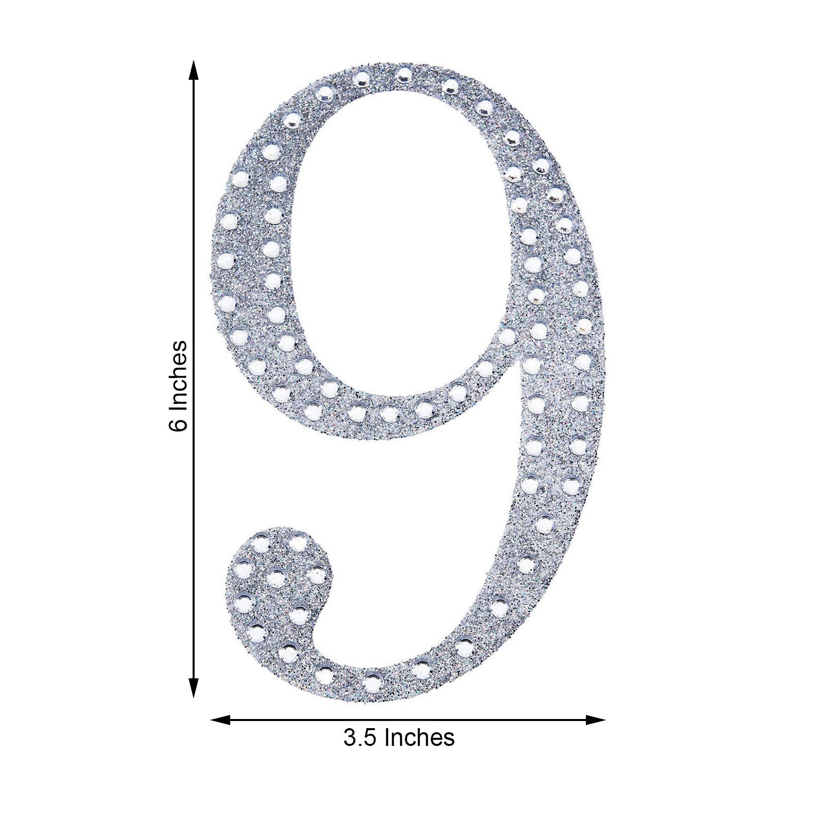 Decorative 6 Inch Silver Rhinestone Number 9 Stickers DIY Crafts 