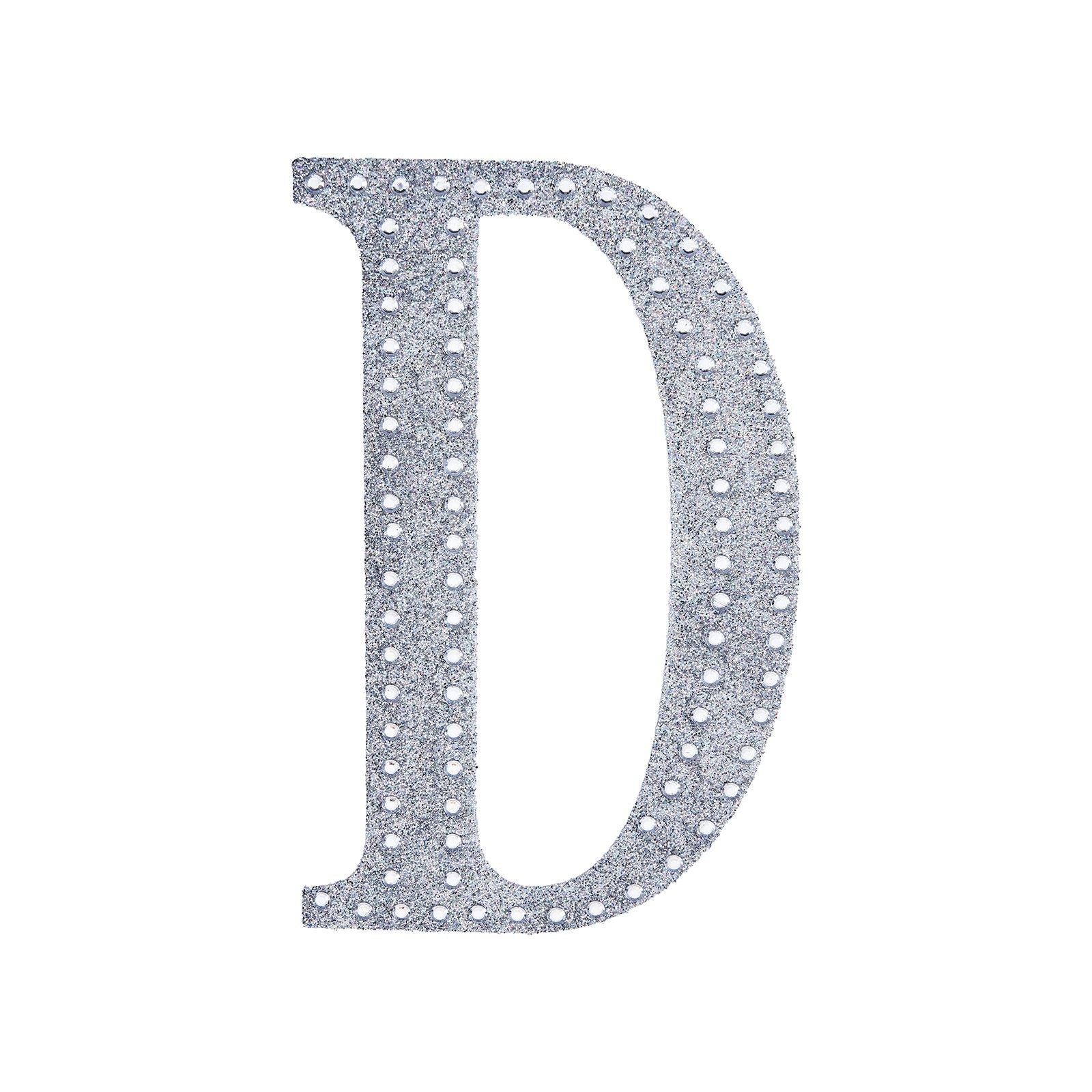 Decorative Rhinestone Alphabet Letter 6 Inch D Silver Stickers DIY Crafts#whtbkgd