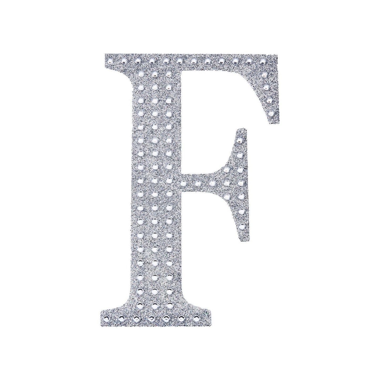 Decorative Rhinestone Alphabet Letter F 6 Inch Silver Stickers DIY Crafts#whtbkgd