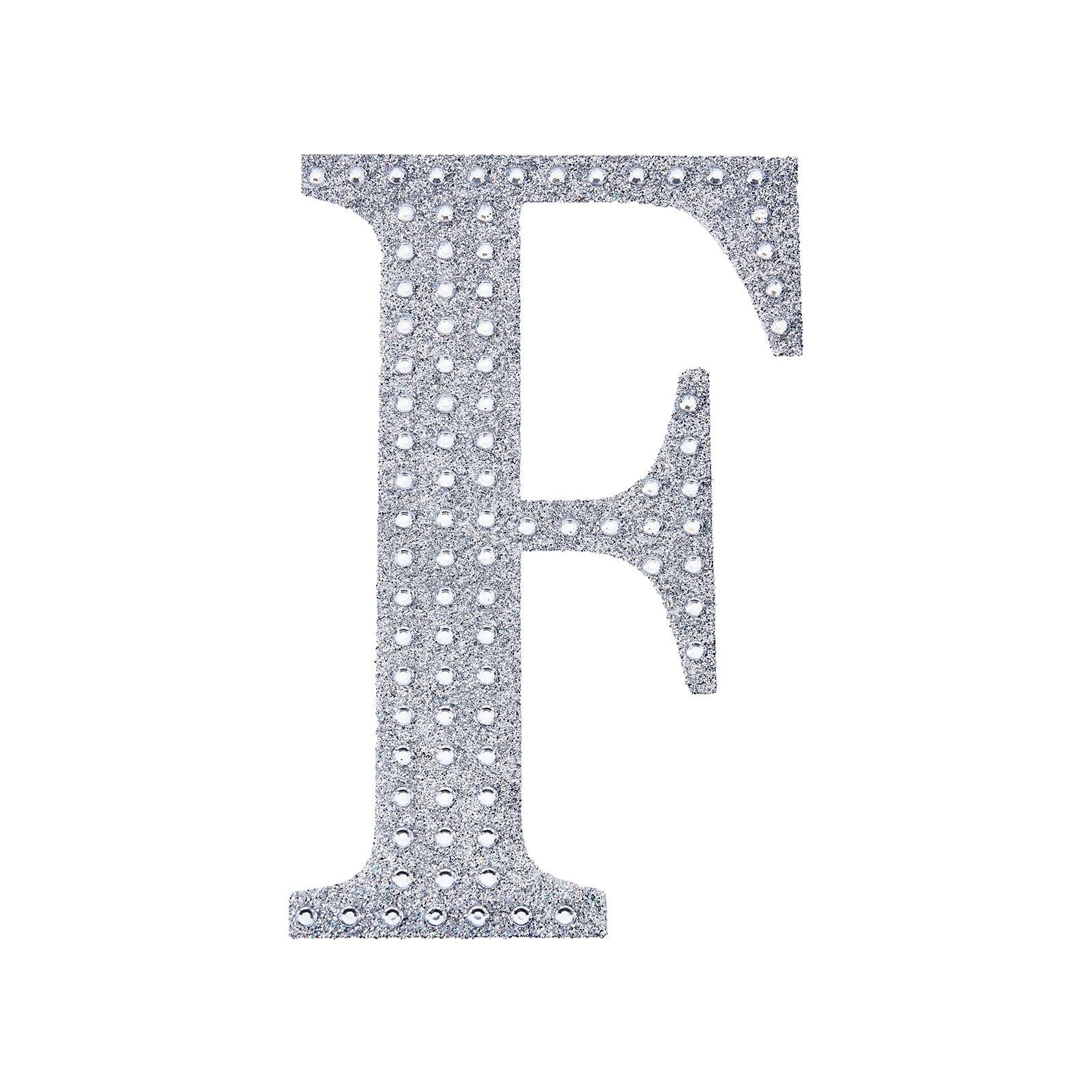 Decorative Rhinestone Alphabet Letter F 6 Inch Silver Stickers DIY Crafts#whtbkgd