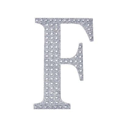 Decorative Rhinestone Alphabet Letter F 6 Inch Silver Stickers DIY Crafts#whtbkgd
