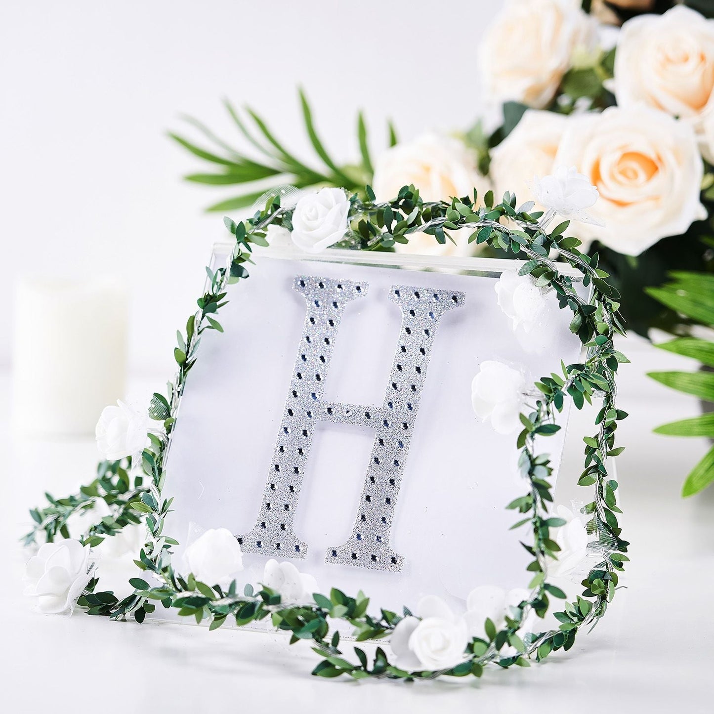 Silver 6 Inch Decorative Rhinestone Alphabet Letter H Stickers DIY Crafts
