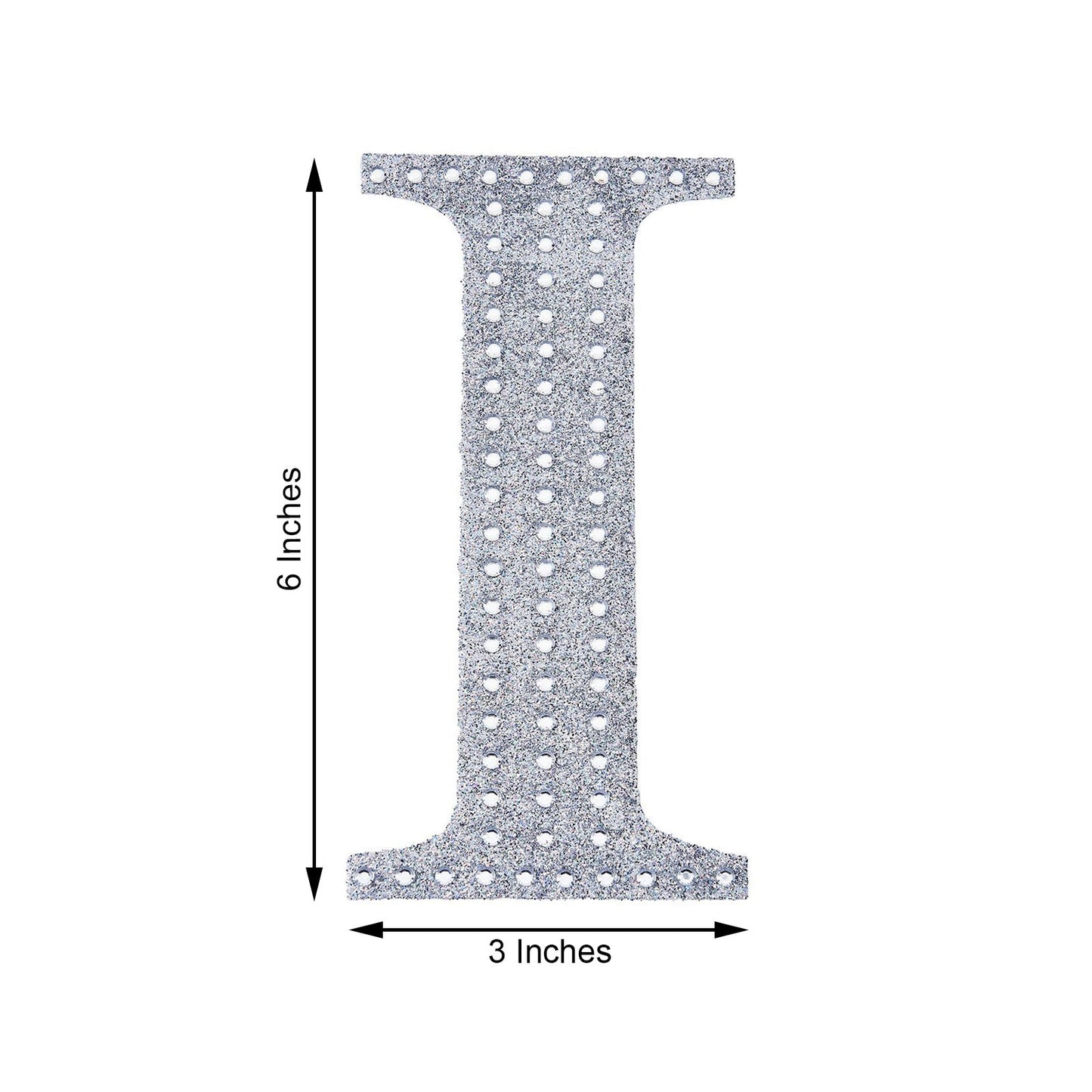 Silver decorative rhinestone letter "I" sticker for DIY crafts.