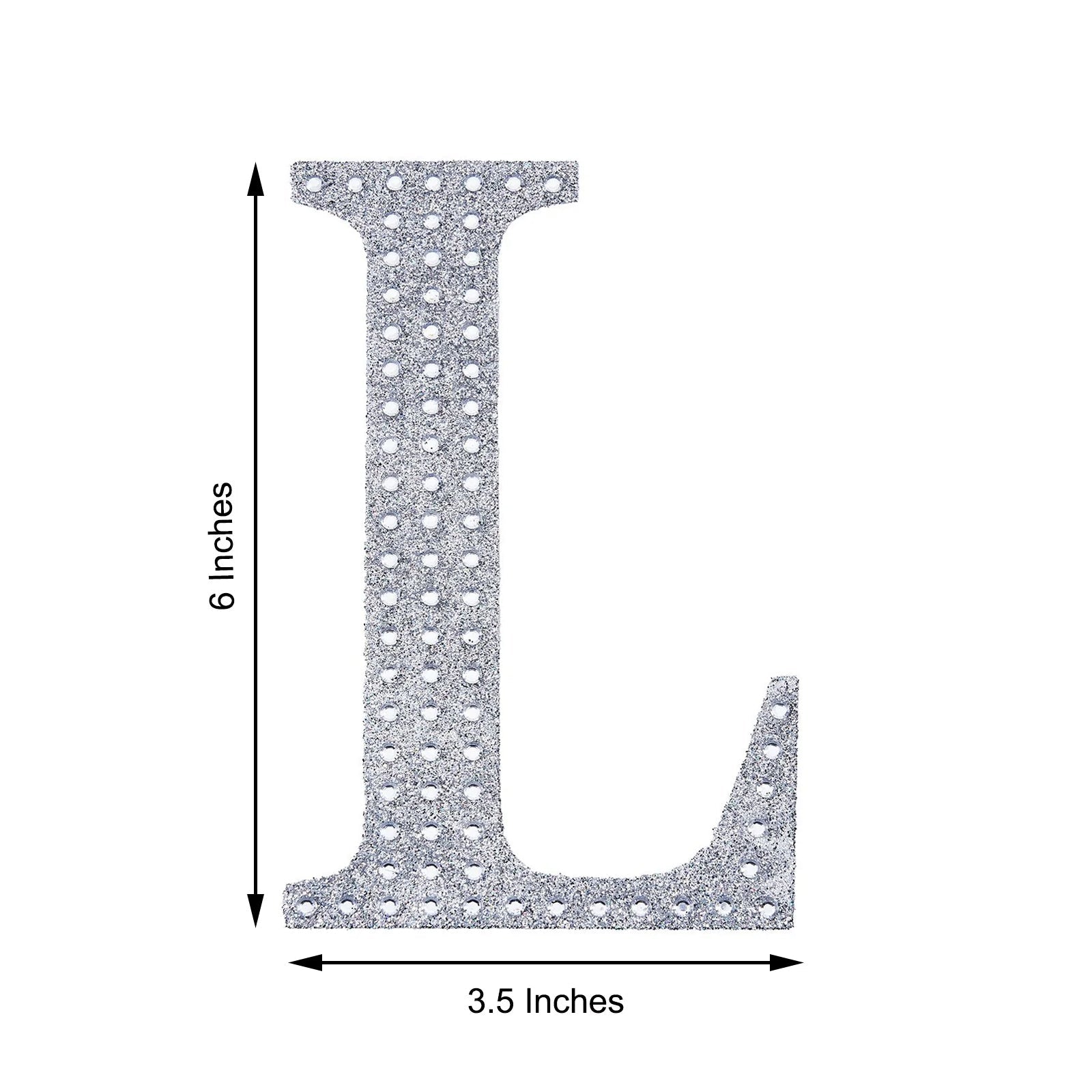 Silver decorative rhinestone letter "L" sticker for DIY crafts.