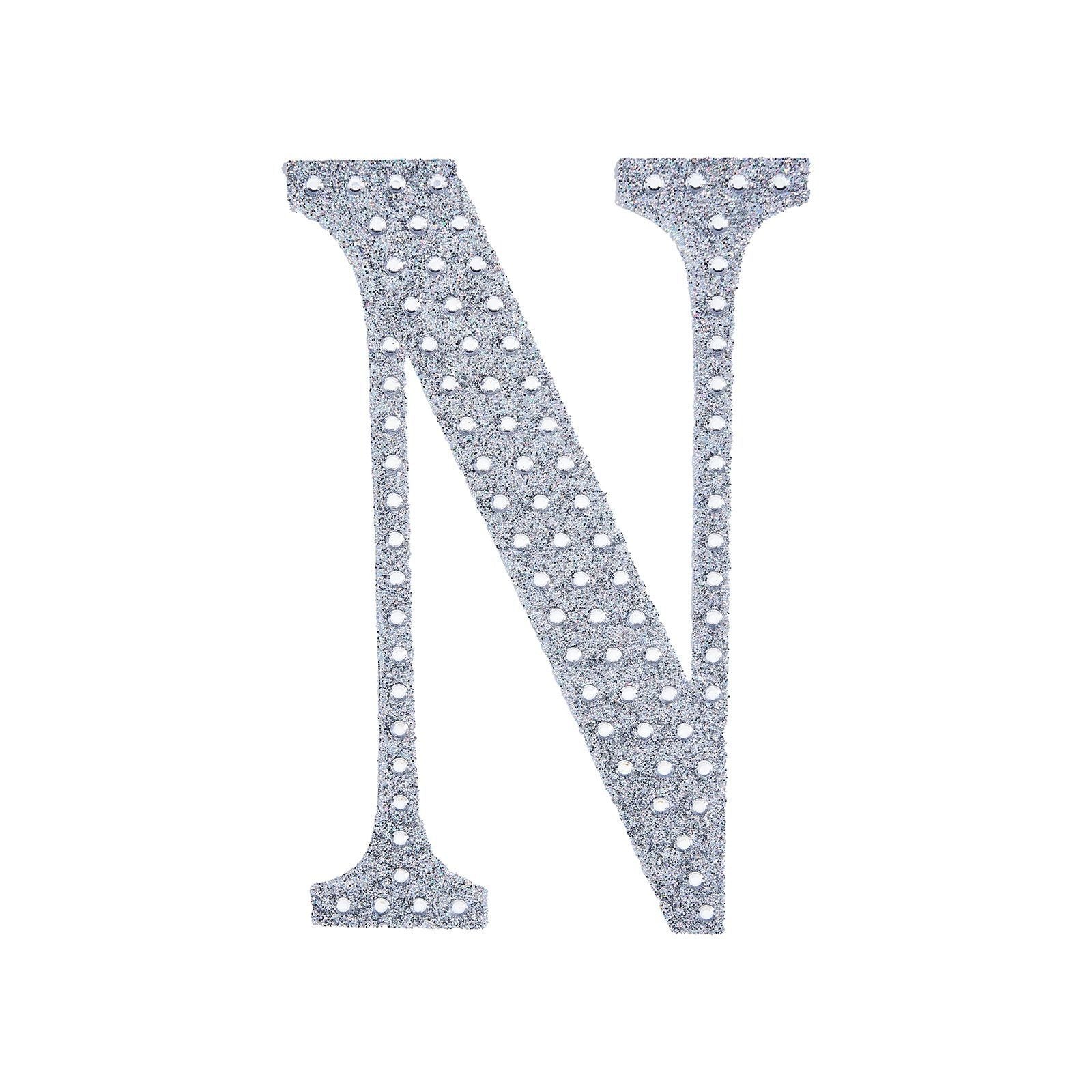 Decorative Rhinestone Alphabet Letter N 6 Inch Silver Stickers DIY Crafts#whtbkgd