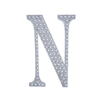 Decorative Rhinestone Alphabet Letter N 6 Inch Silver Stickers DIY Crafts#whtbkgd