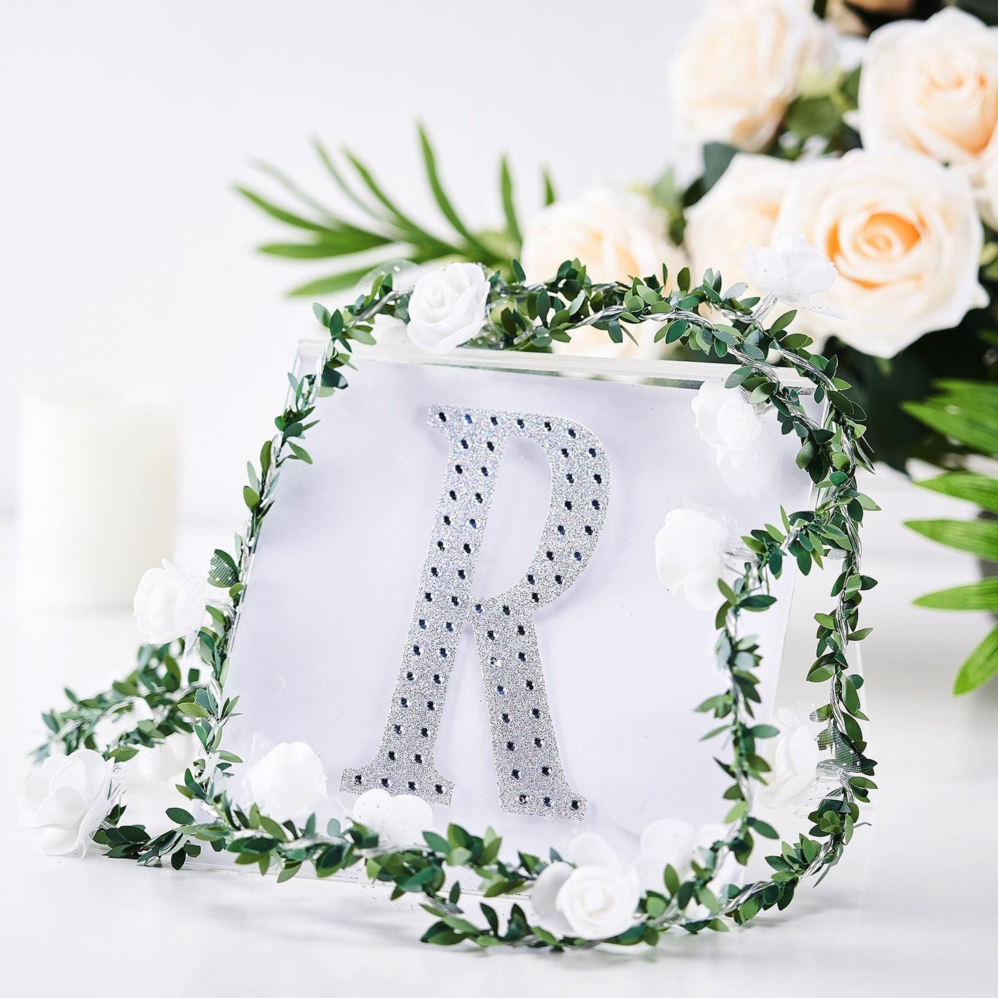 Silver 6 Inch Decorative Rhinestone Alphabet Letter R Stickers DIY Crafts