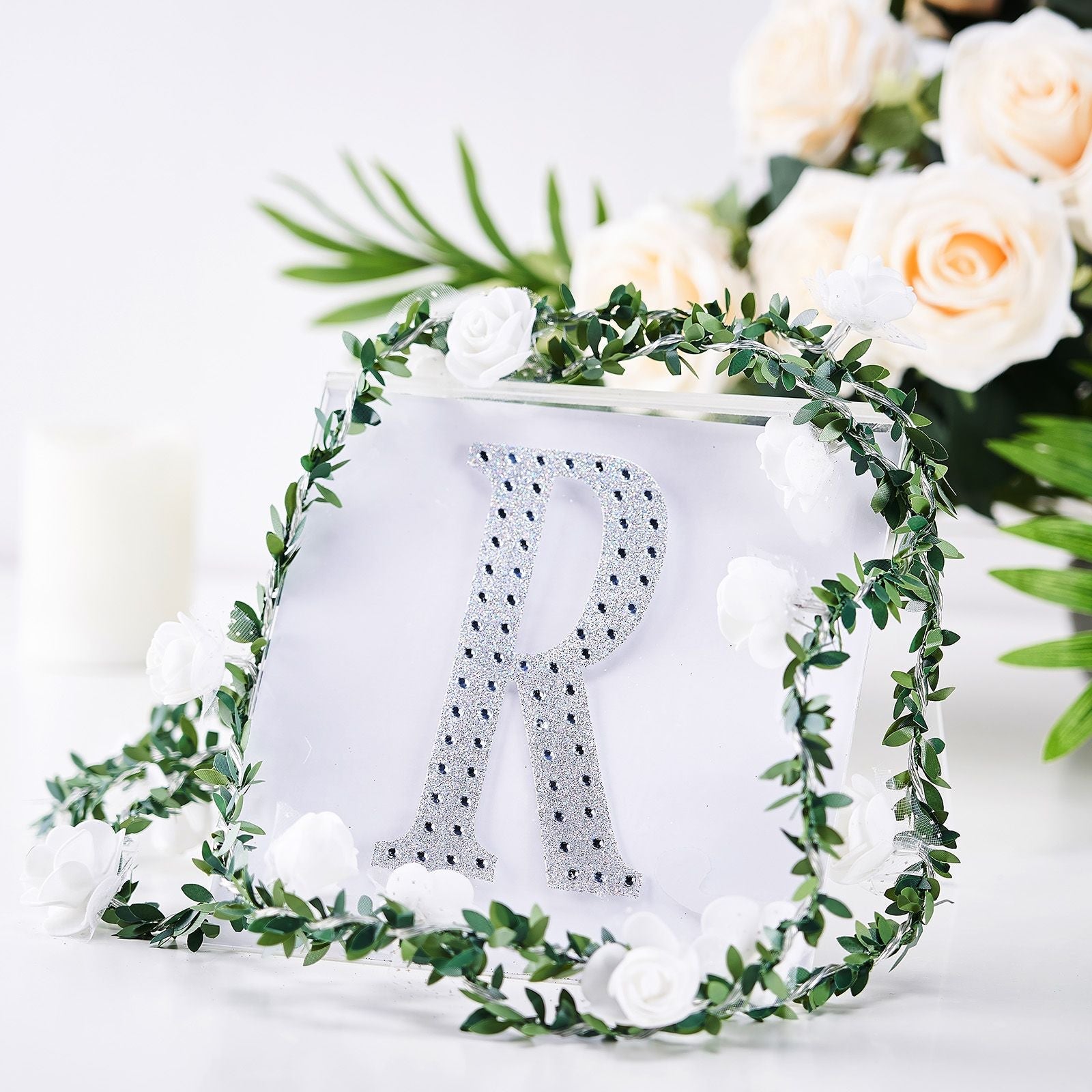 Silver 6 Inch Decorative Rhinestone Alphabet Letter R Stickers DIY Crafts