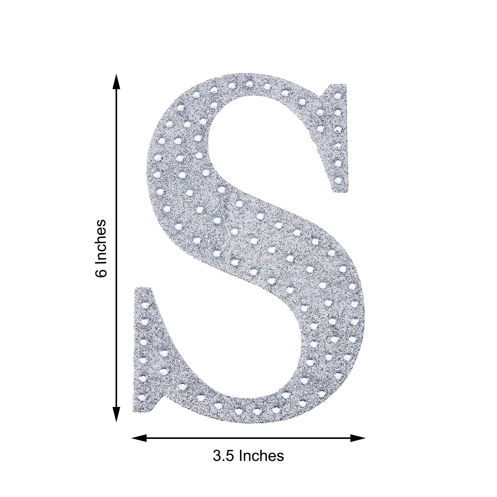Silver rhinestone letter "S" decorative sticker for DIY crafts.
