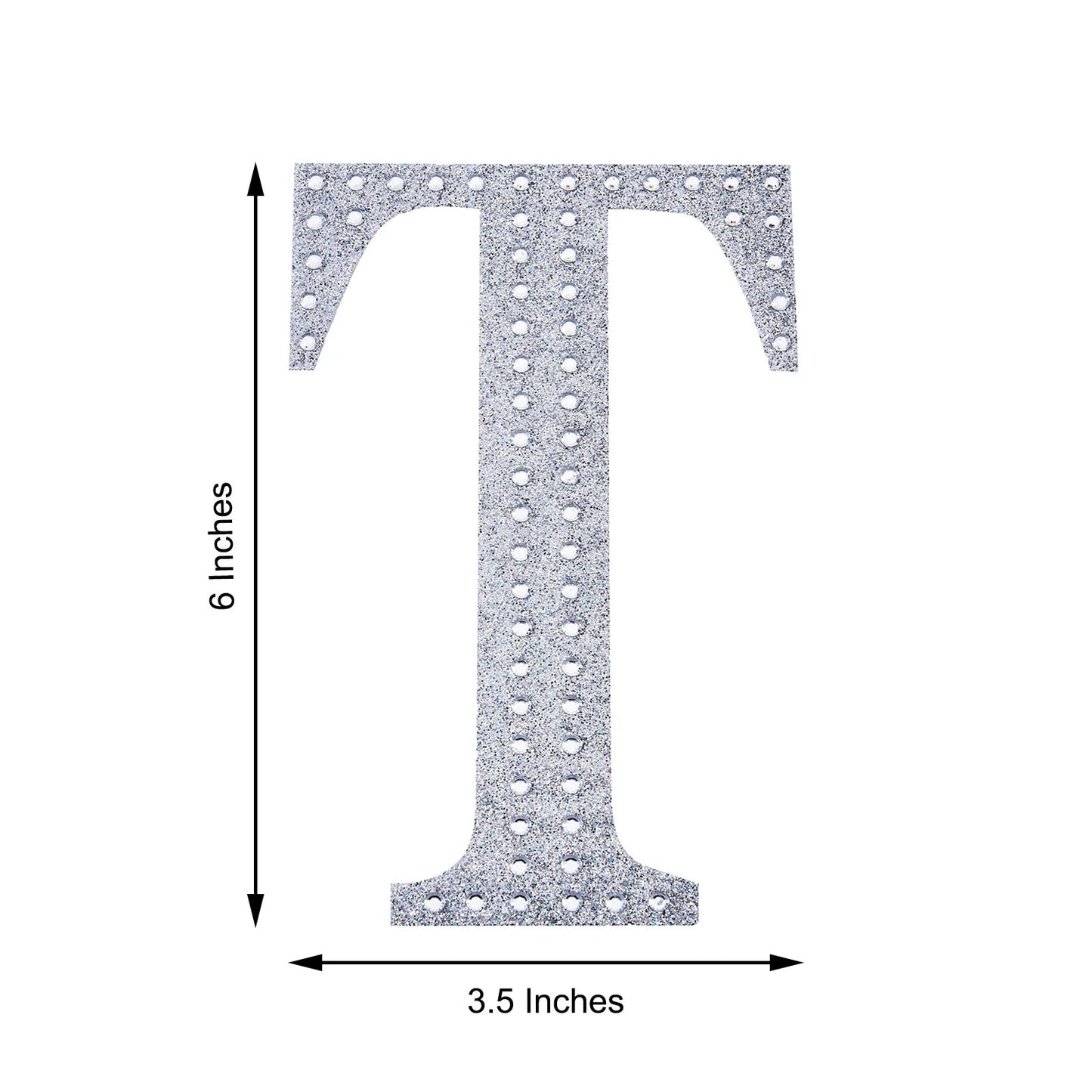 Silver decorative rhinestone letter sticker "T" for DIY crafts.
