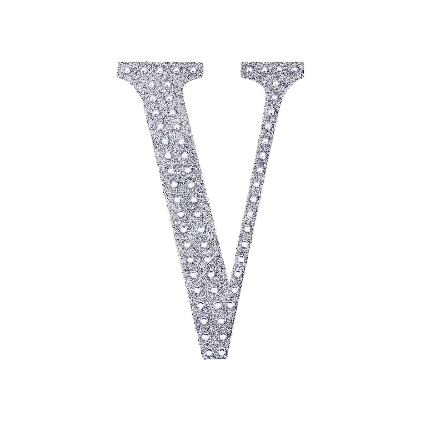 Silver decorative rhinestone letter sticker "V" for DIY crafts.