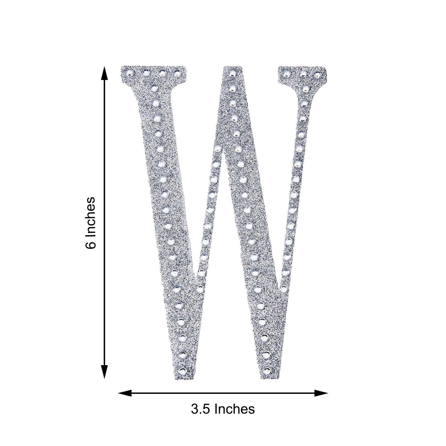 Silver decorative rhinestone letter "W" sticker for DIY crafts.
