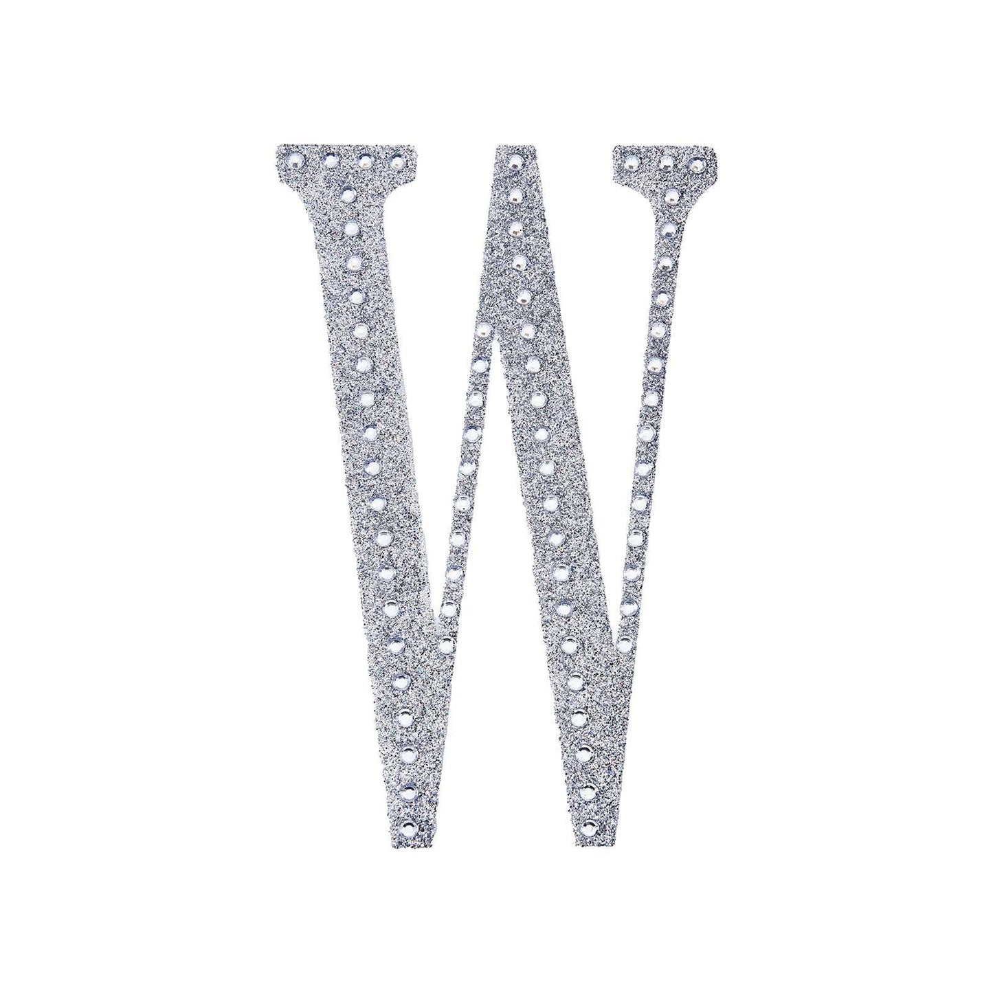 Silver decorative rhinestone letter sticker "W" for DIY crafts.
