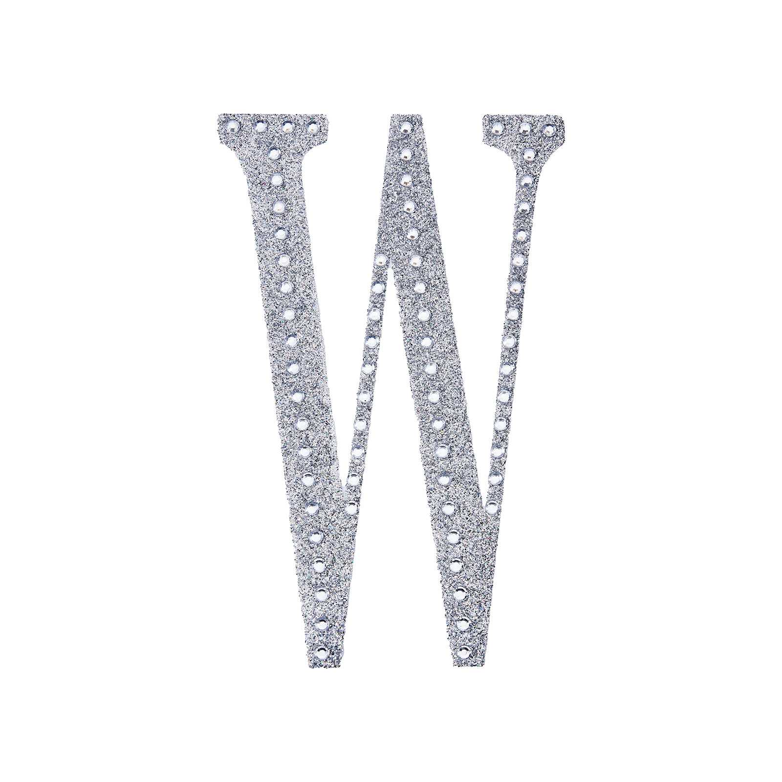 Silver decorative rhinestone letter sticker "W" for DIY crafts.