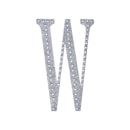 Silver decorative rhinestone letter sticker "W" for DIY crafts.