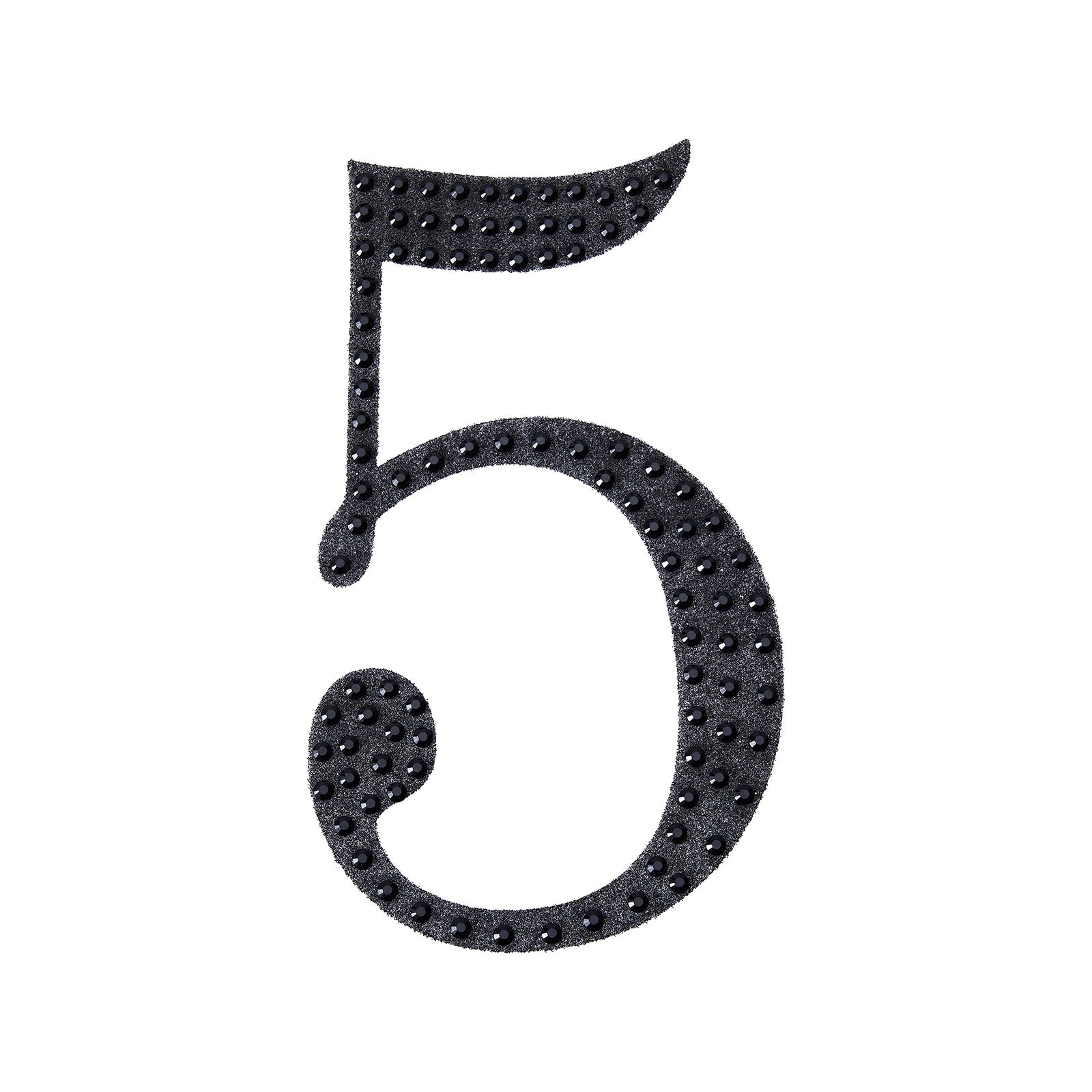 Black decorative rhinestone number sticker "5" for DIY crafts.