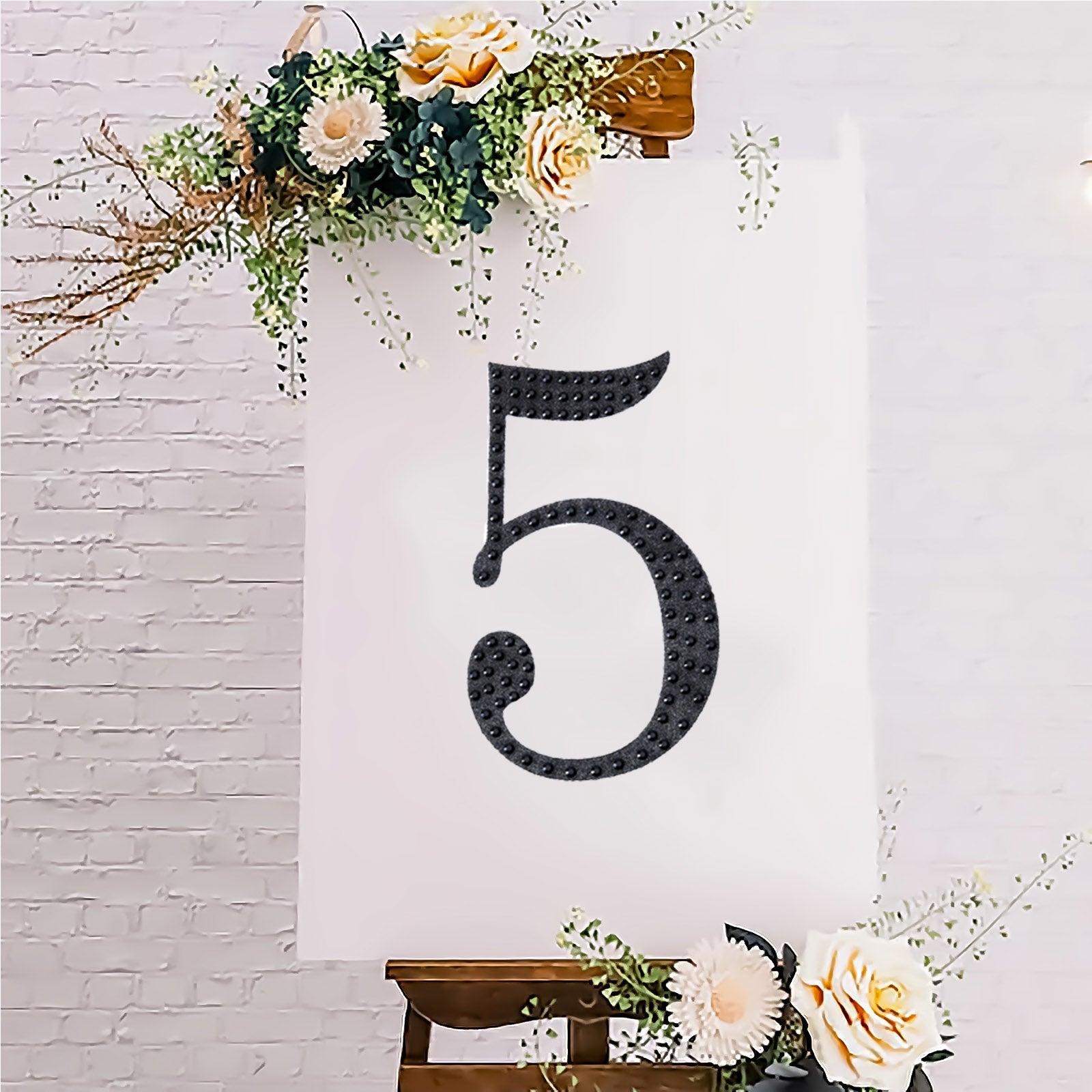 Black decorative rhinestone number sticker "5" for crafts.