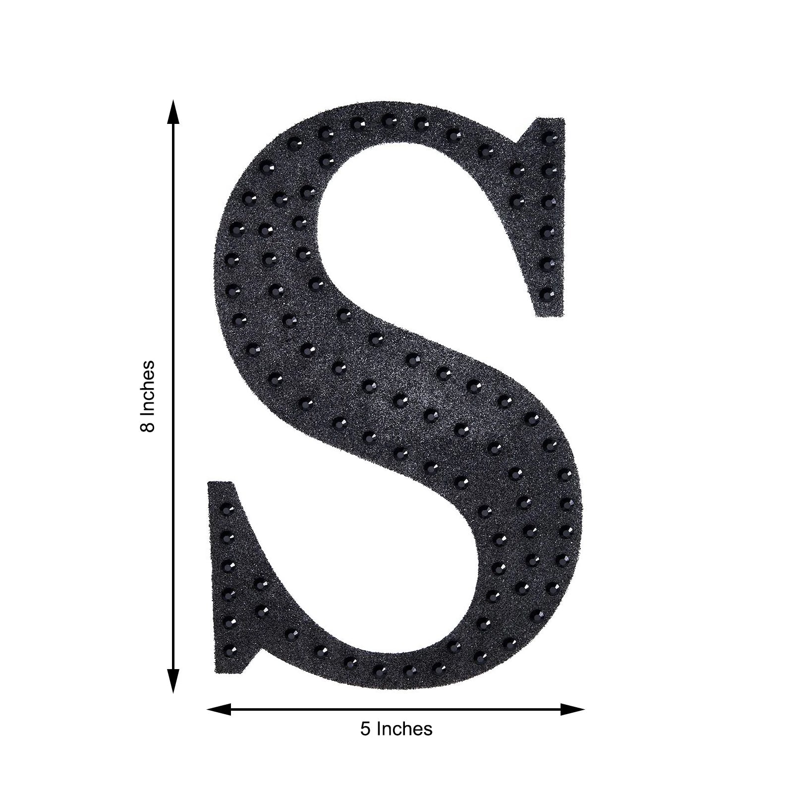Black decorative rhinestone letter sticker "S" for DIY crafts.