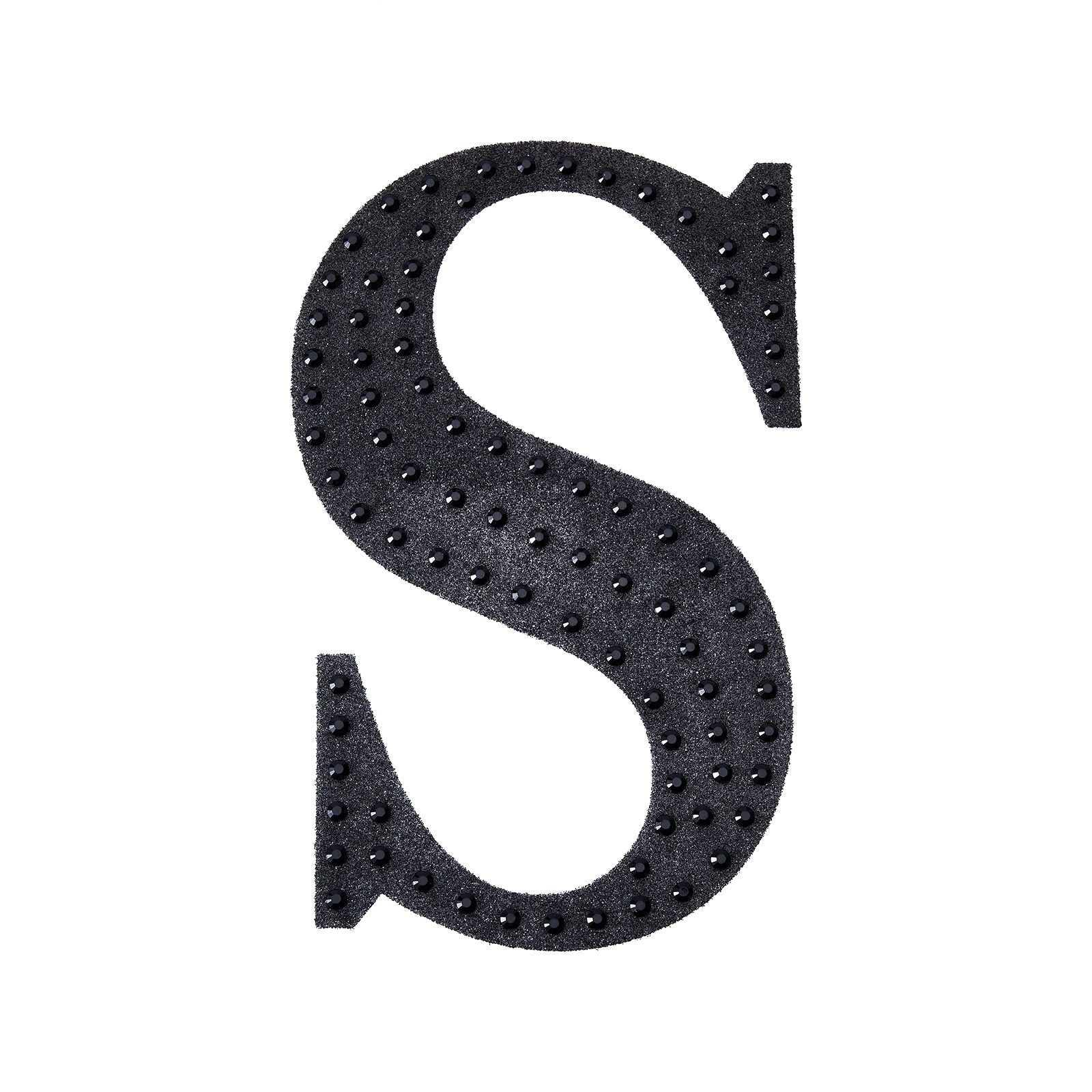 Black decorative rhinestone letter "S" sticker for DIY crafts.
