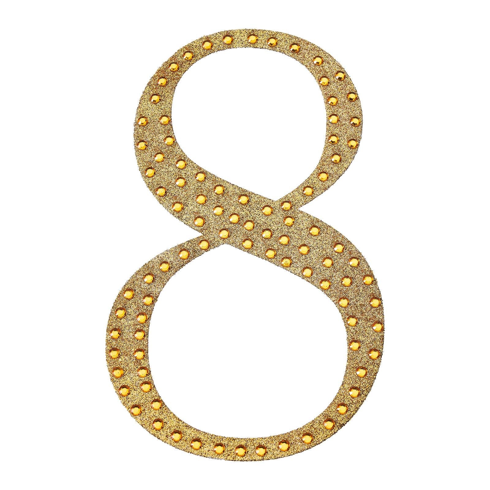 8 Inch Decorative Rhinestone Number 8 Gold Stickers DIY Crafts#whtbkgd