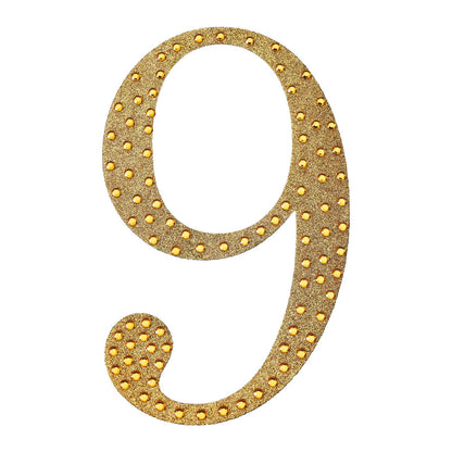 8 Inch Decorative Rhinestone Number 9 Gold Stickers DIY Crafts#whtbkgd