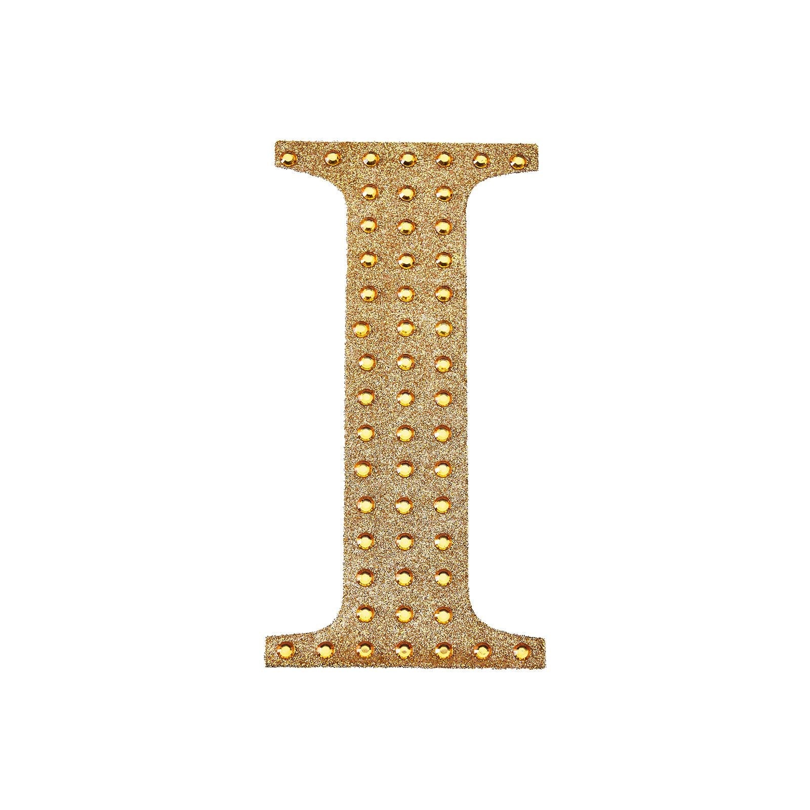 8 Inch Decorative Rhinestone Alphabet Letter I Gold Stickers DIY Crafts#whtbkgd