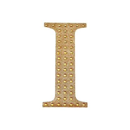 8 Inch Decorative Rhinestone Alphabet Letter I Gold Stickers DIY Crafts#whtbkgd