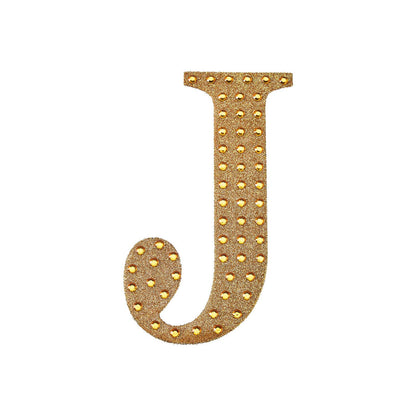 Gold decorative rhinestone letter "J" for DIY crafts.