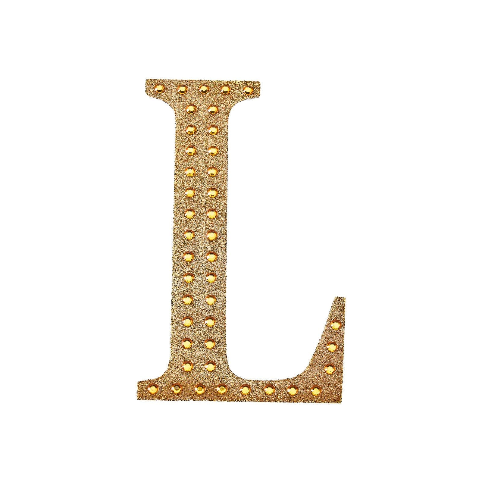 8 Inch Decorative Rhinestone Alphabet Letter L Gold Stickers DIY Crafts#whtbkgd