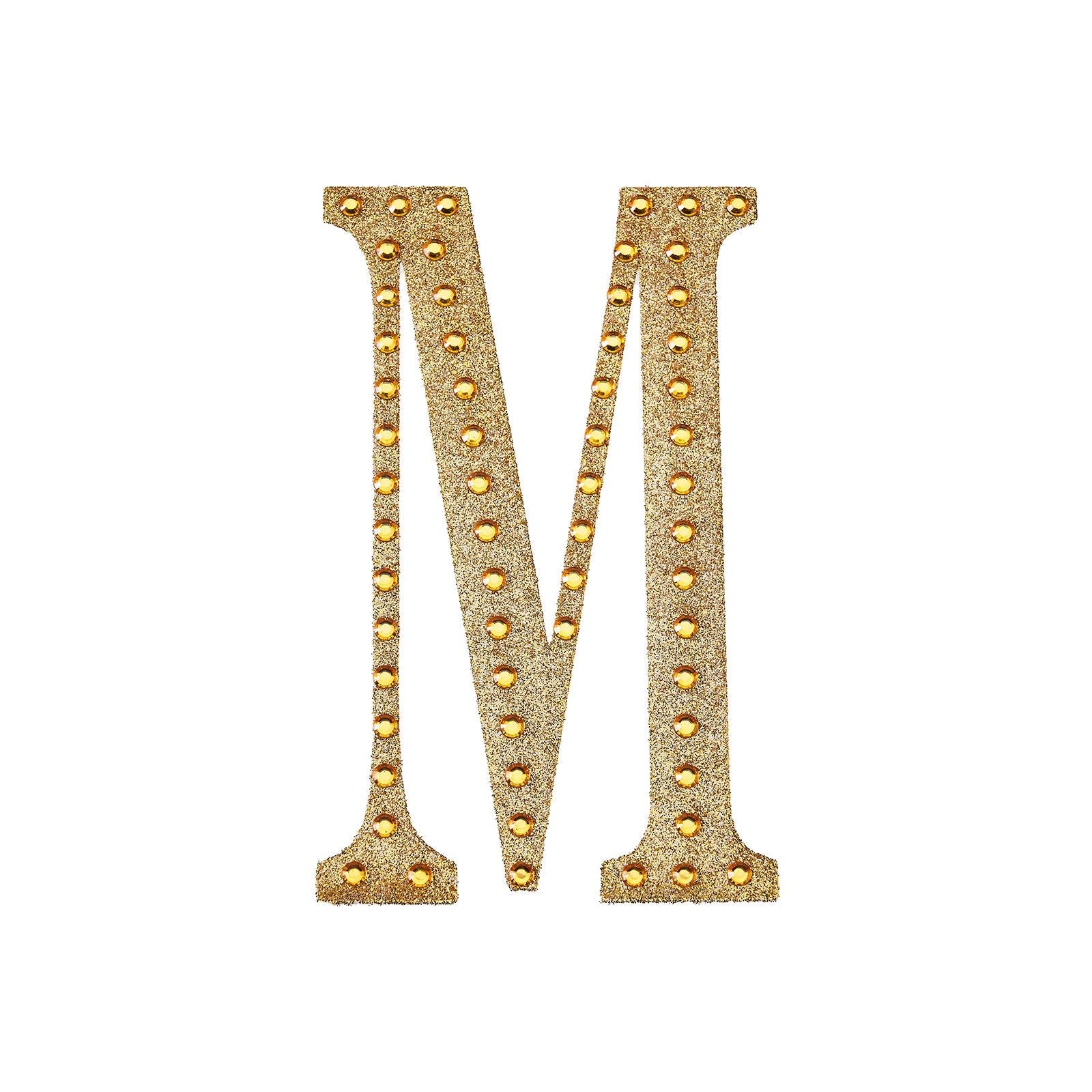 8 Inch Decorative Rhinestone Alphabet Letter M Gold Stickers DIY Crafts#whtbkgd