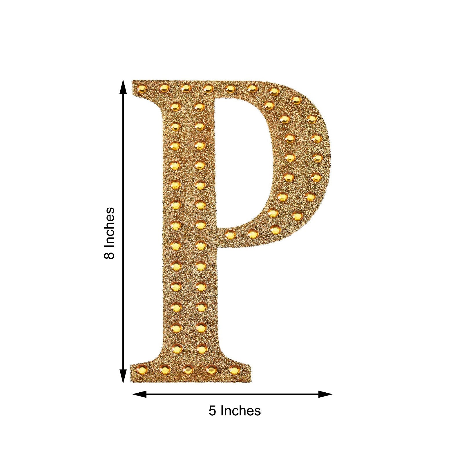 Gold decorative rhinestone letter "P" sticker for DIY crafts.