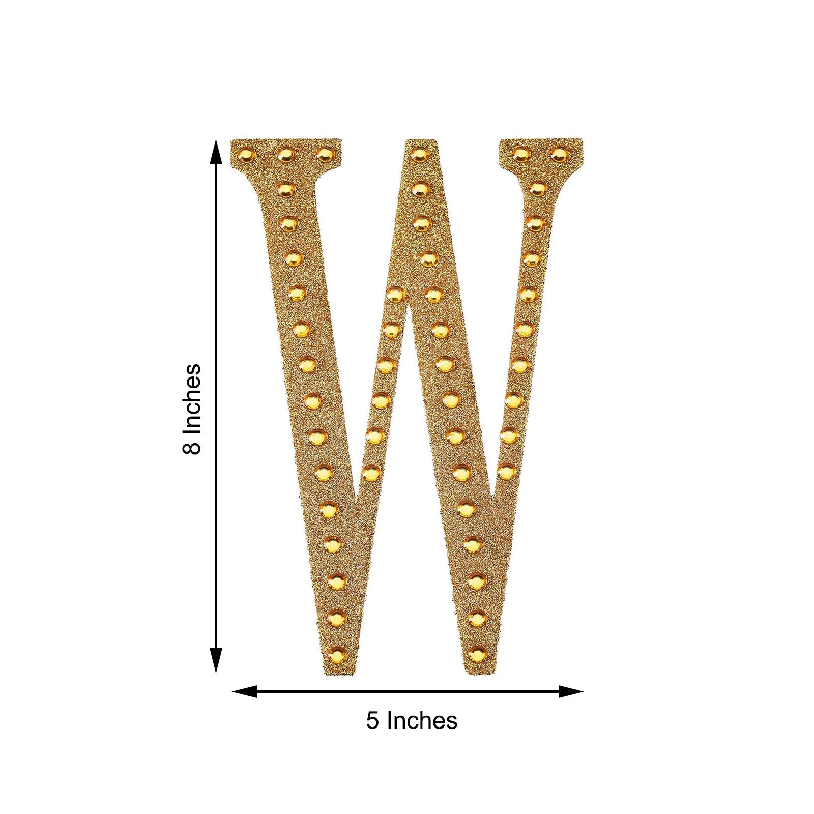 Gold decorative rhinestone letter sticker "W" for DIY crafts.