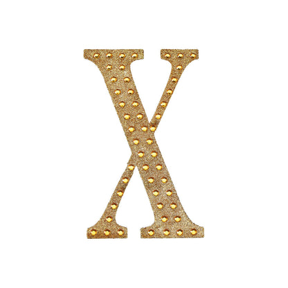 8 Inch Decorative Rhinestone Alphabet Letter X Gold Stickers DIY Crafts#whtbkgd