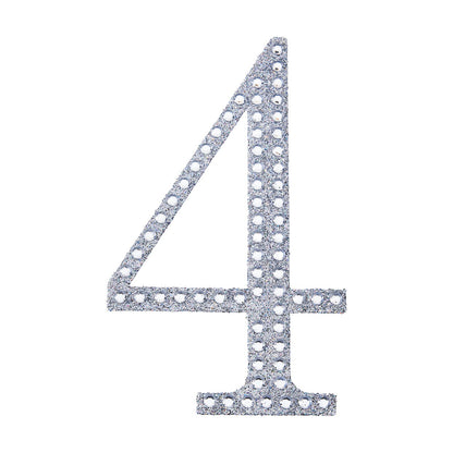 8 Inch Decorative Rhinestone Number 4 Silver Stickers DIY Crafts#whtbkgd