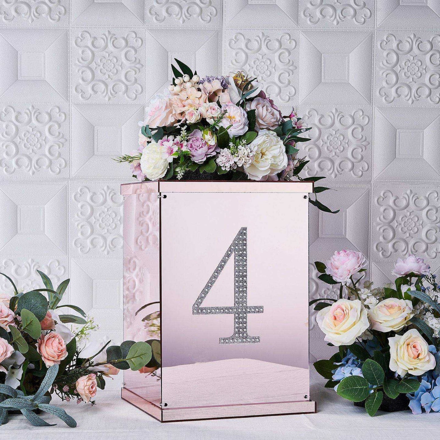 Silver 8 Inch Decorative Rhinestone Number 4 Stickers DIY Crafts