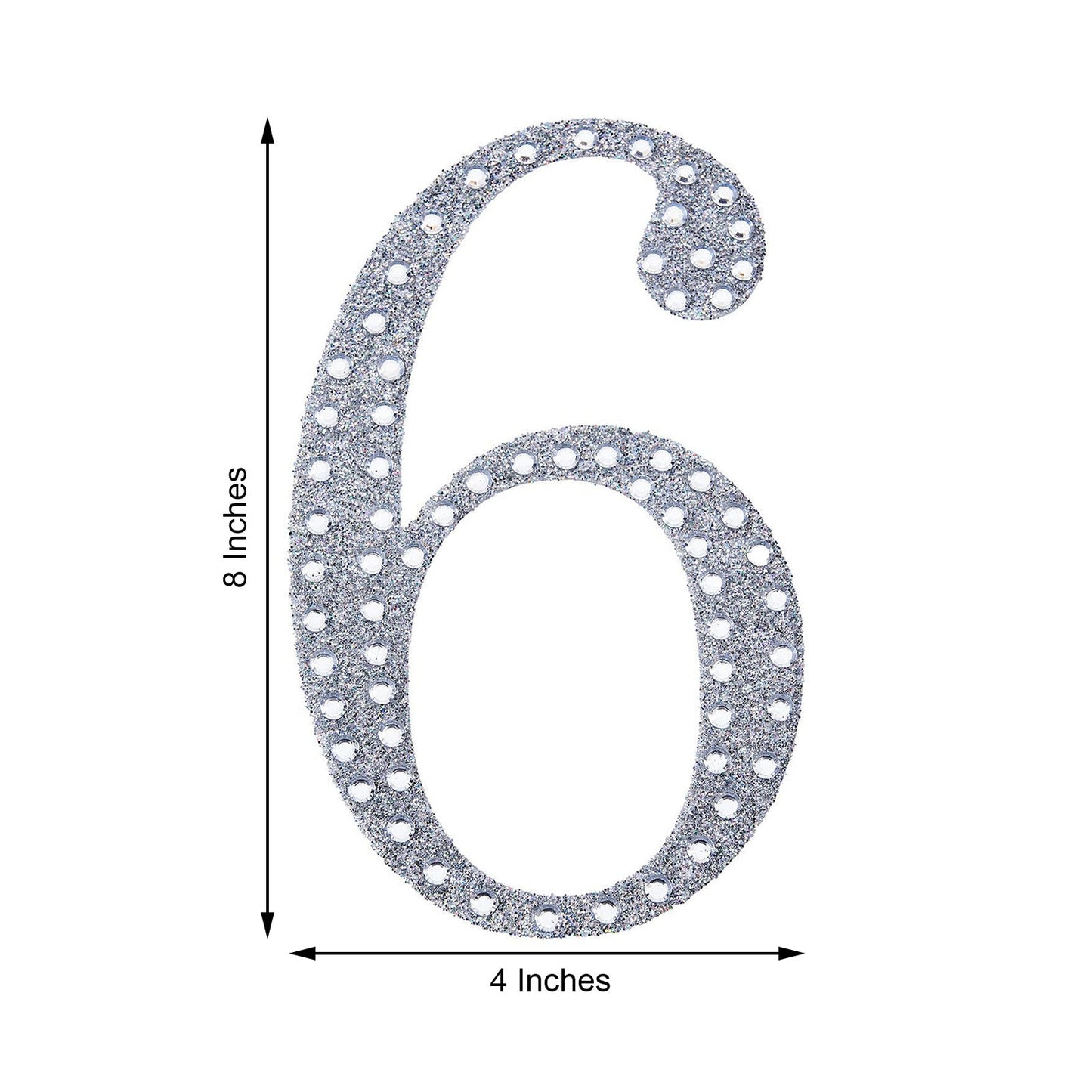 Decorative 8 Inch Silver Rhinestone Number 6 Stickers DIY Crafts 