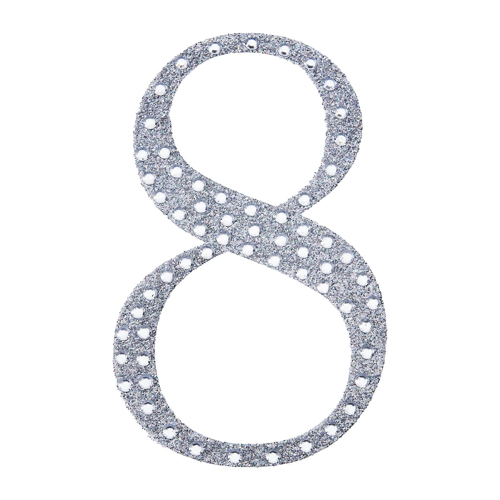 8 Inch Decorative Rhinestone Number 8 Silver Stickers DIY Crafts#whtbkgd