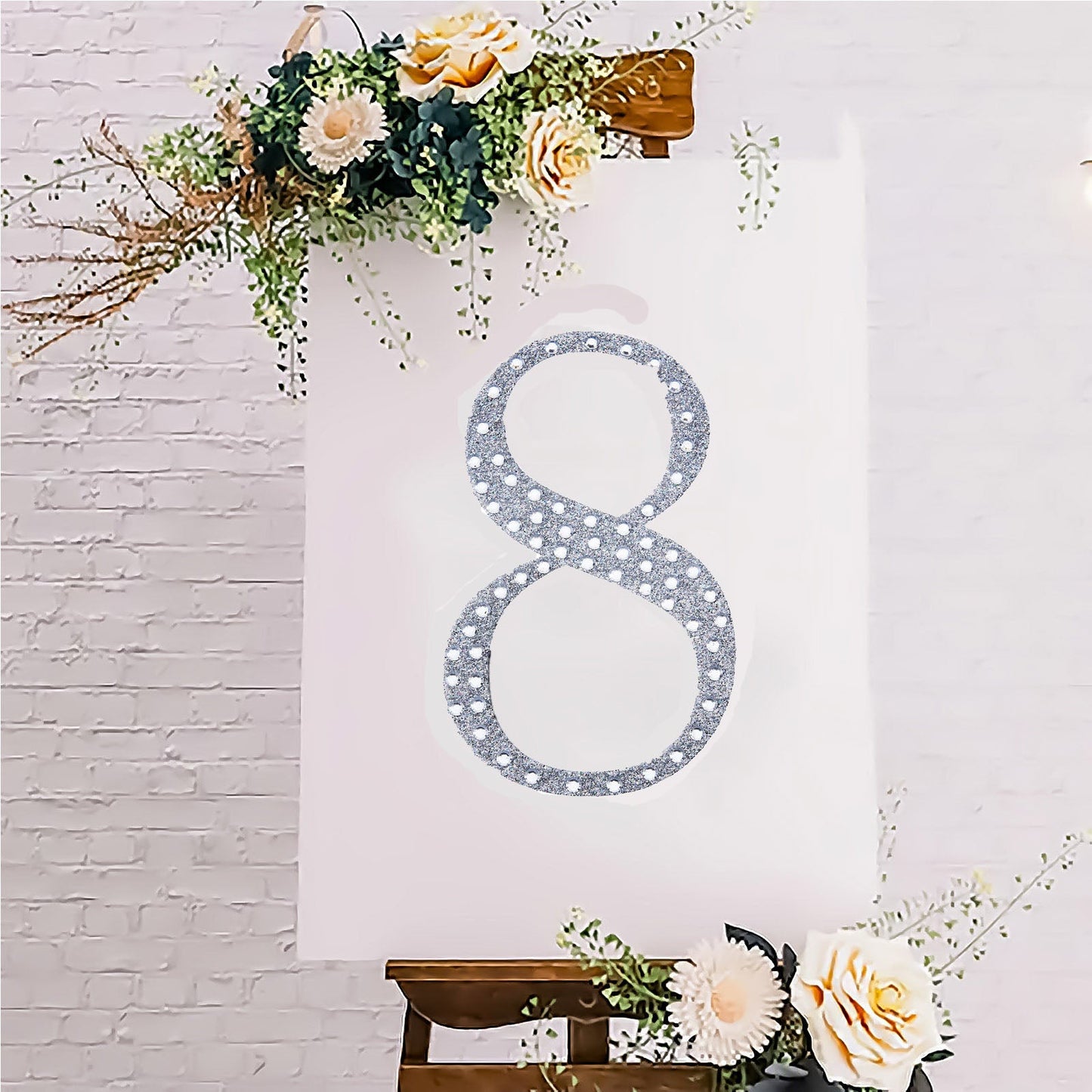 8" Silver Decorative Rhinestone Number Stickers DIY Crafts - 8