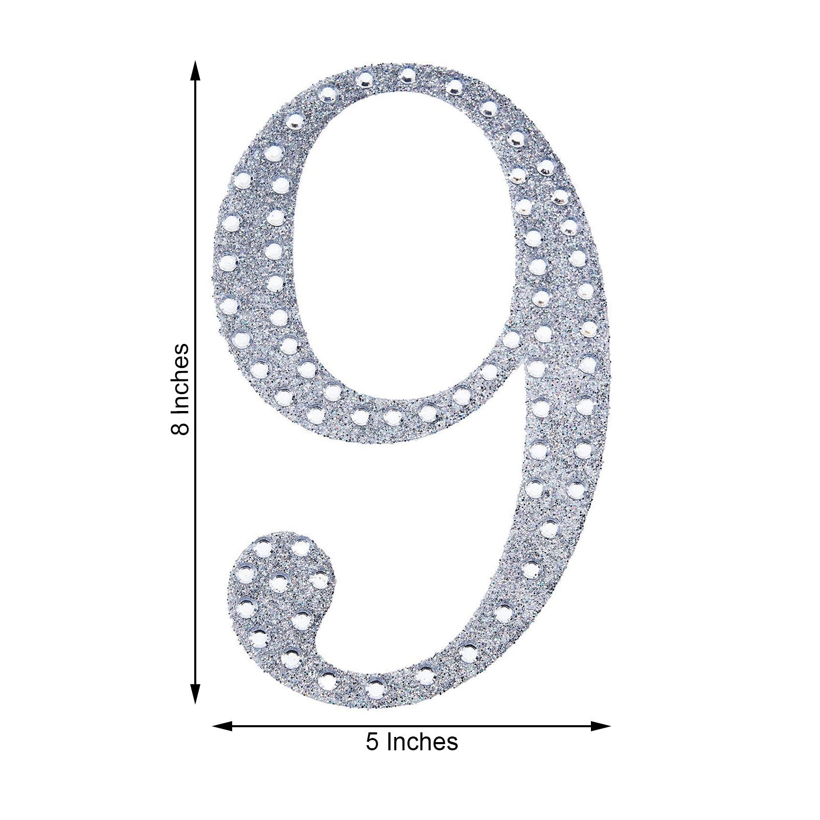 Decorative 8 Inch Silver Rhinestone Number 9 Stickers DIY Crafts 