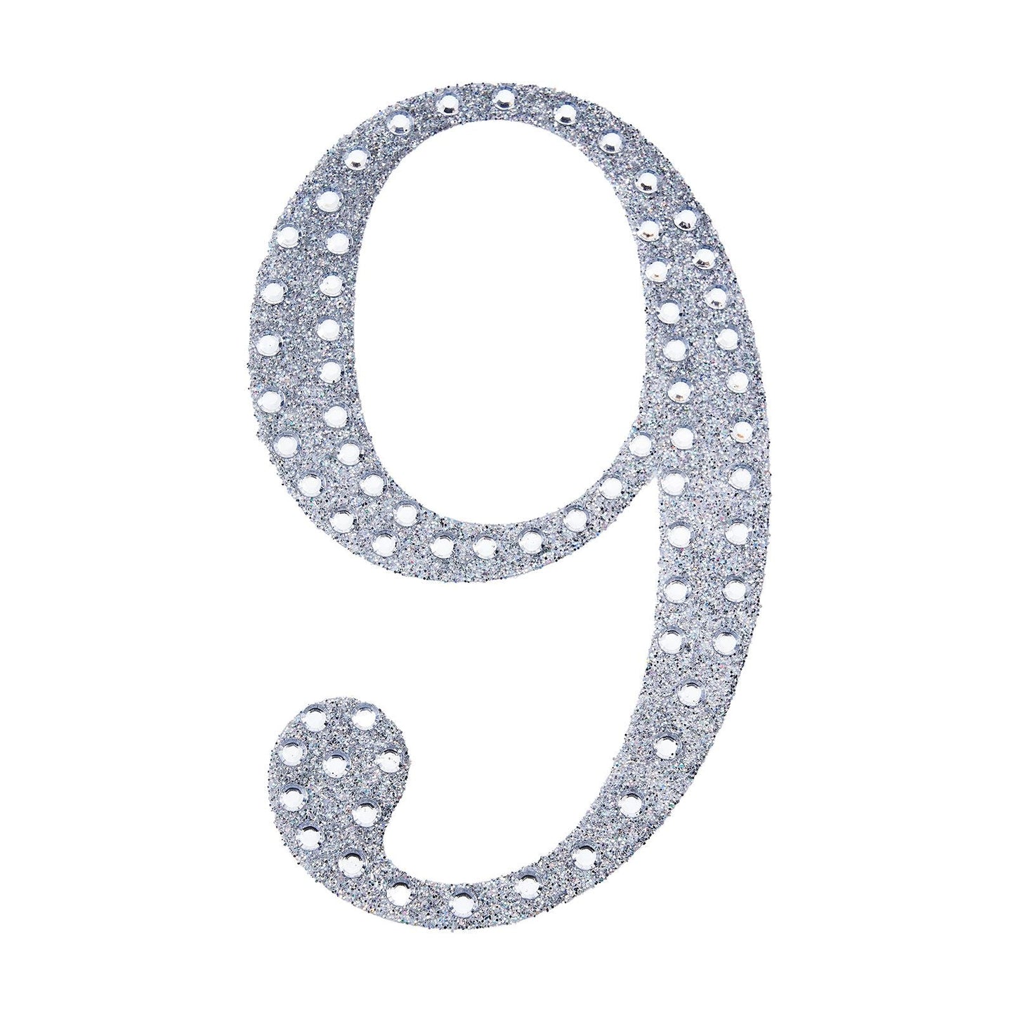 8 Inch Decorative Rhinestone Number 9 Silver Stickers DIY Crafts#whtbkgd