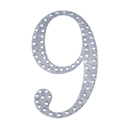 8 Inch Decorative Rhinestone Number 9 Silver Stickers DIY Crafts#whtbkgd