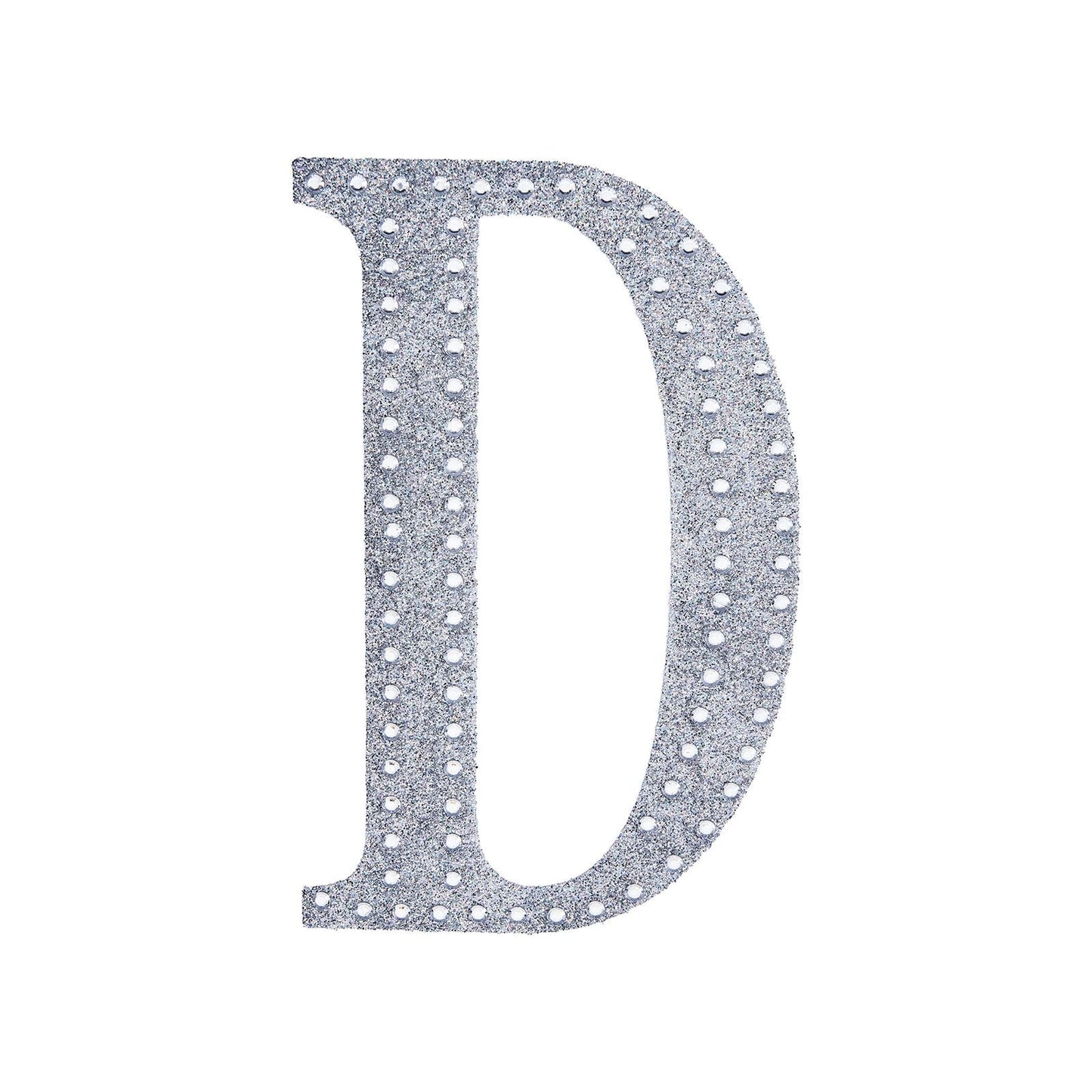 8 Inch Decorative Rhinestone Alphabet Letter D Silver Stickers DIY Crafts#whtbkgd