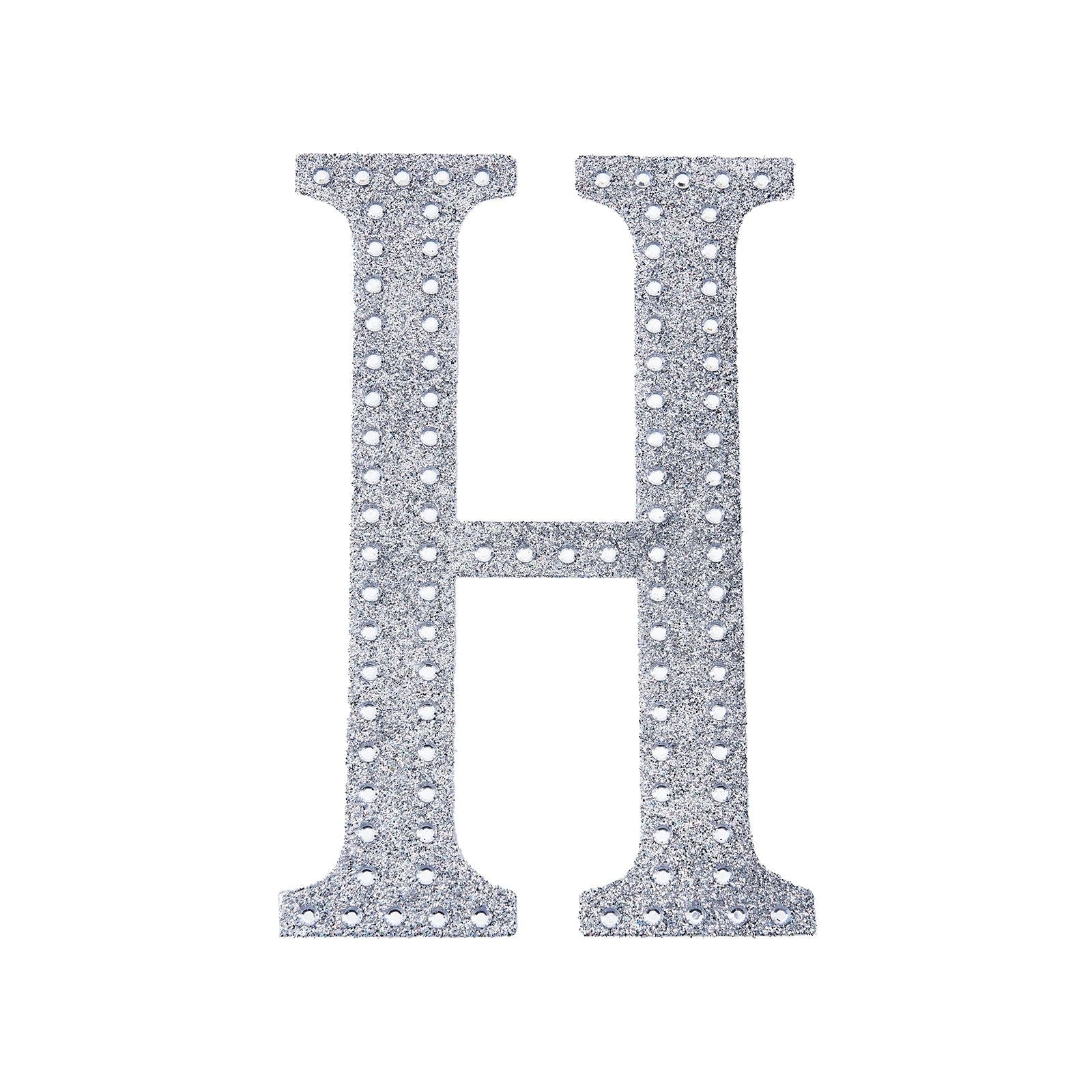 8 Inch Decorative Rhinestone Alphabet Letter H Silver Stickers DIY Crafts#whtbkgd