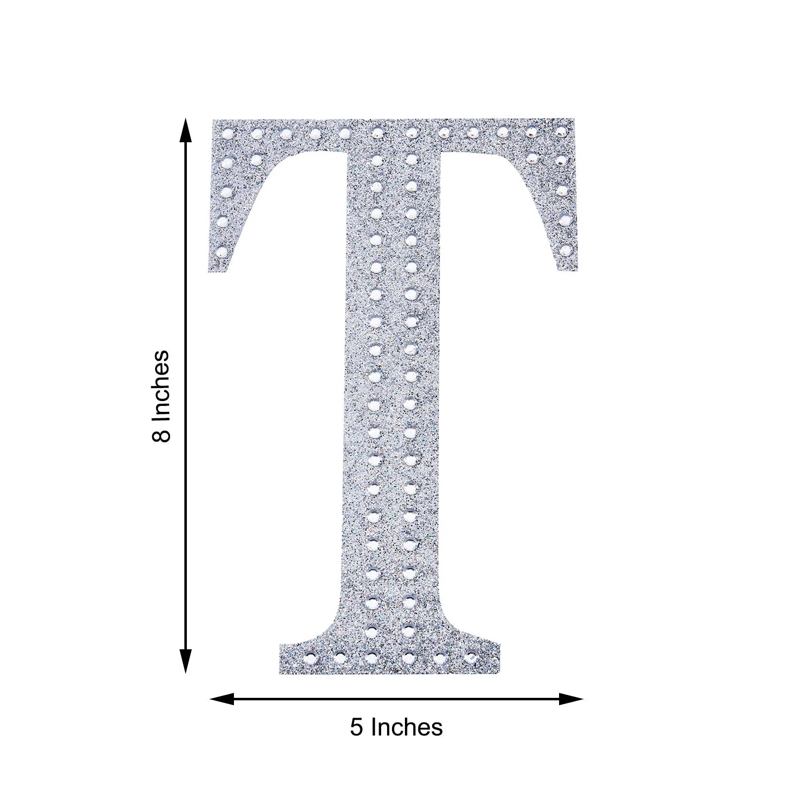 Silver decorative rhinestone letter "T" for DIY crafts.