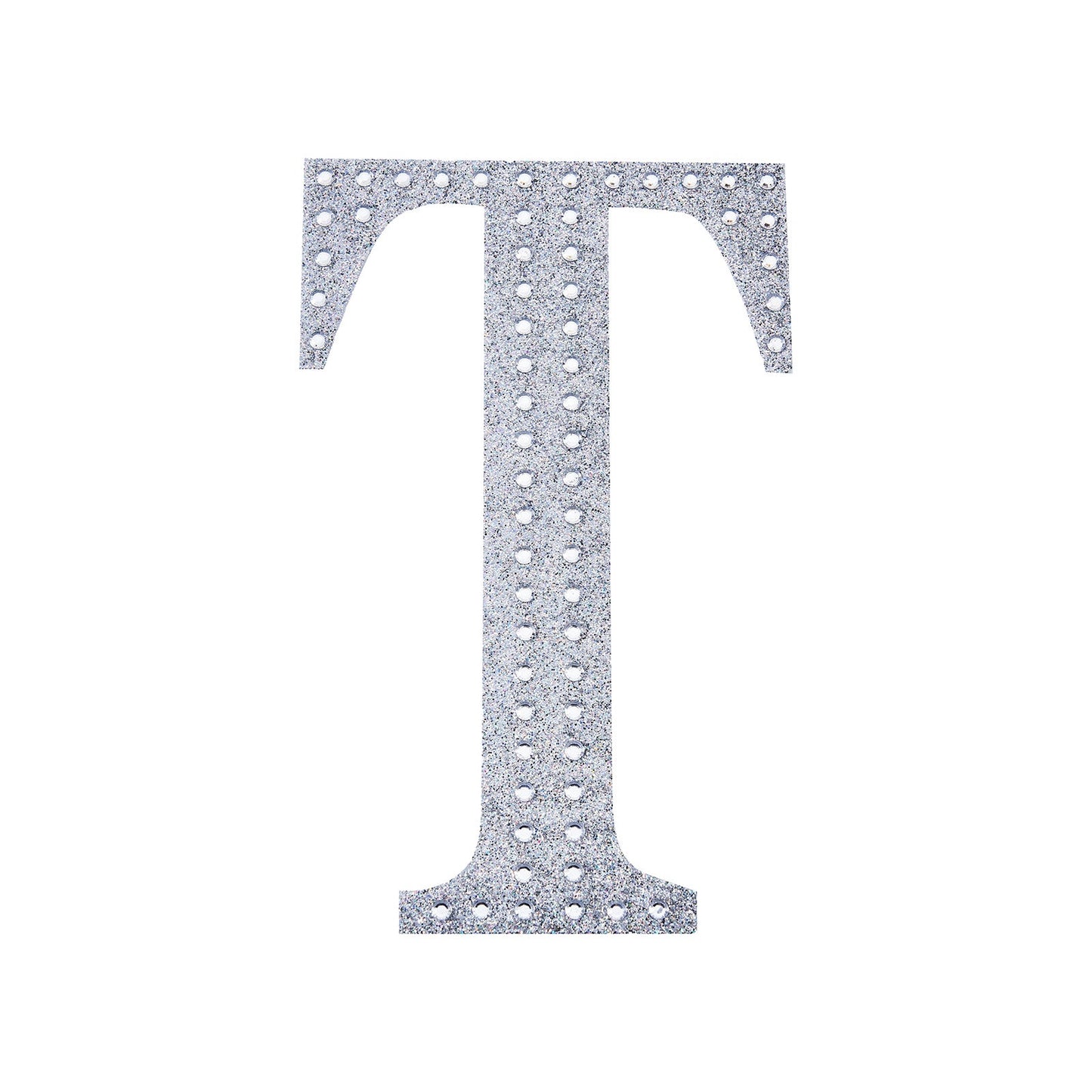 Silver decorative rhinestone letter "T" sticker for DIY crafts.