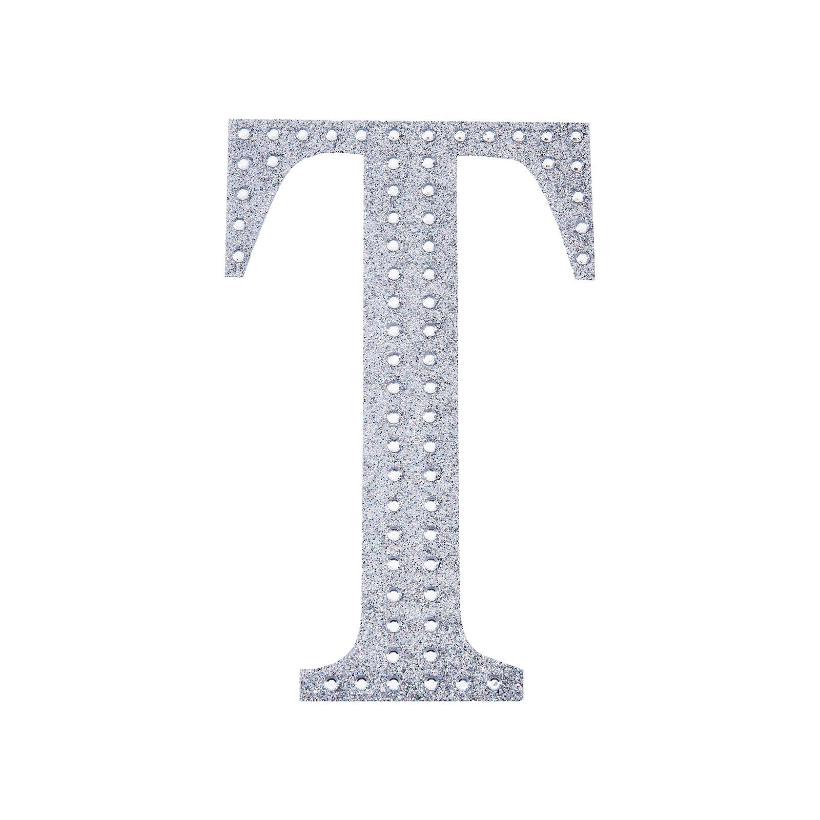 Silver decorative rhinestone letter "T" sticker for DIY crafts.