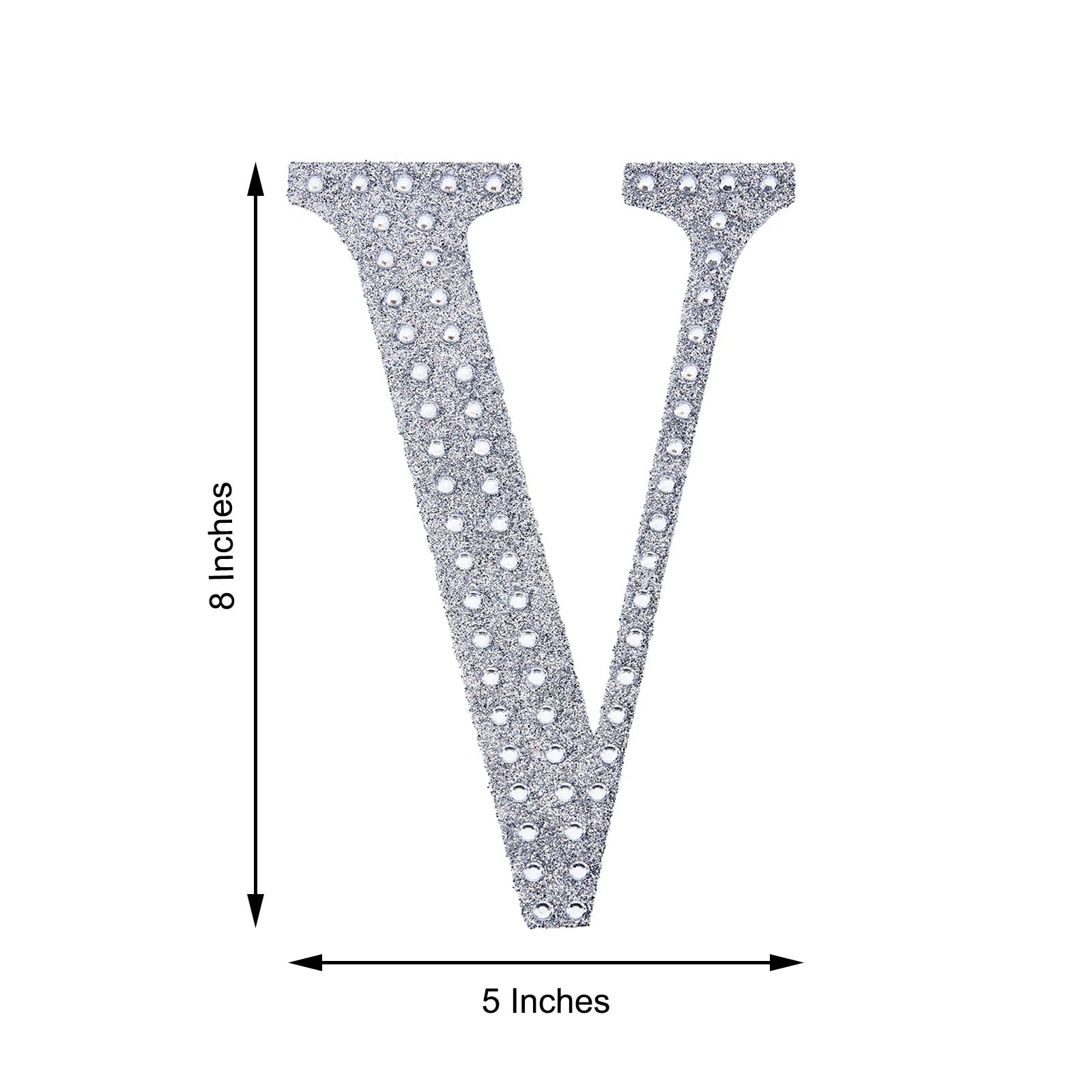 8 Inch Silver Decorative Rhinestone Alphabet Letter Stickers DIY Crafts - V