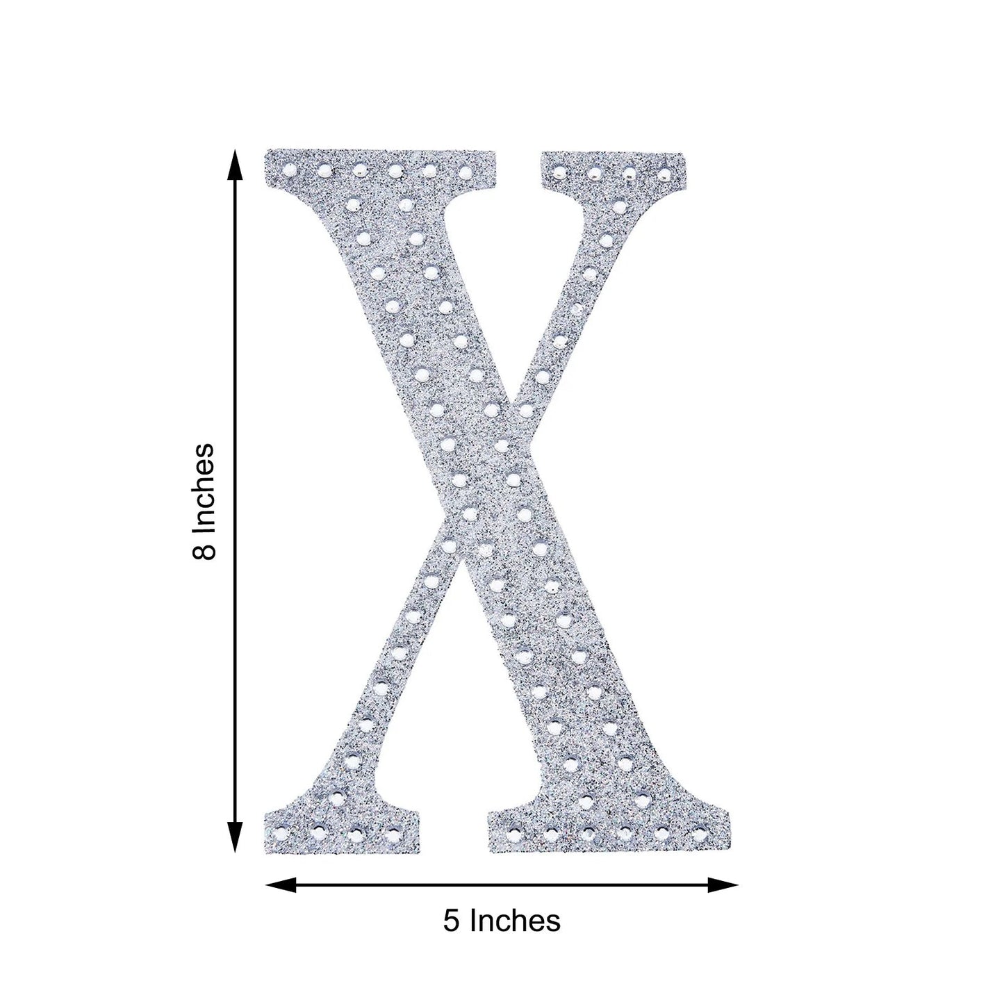 Silver rhinestone letter sticker "X" for DIY crafts, 8 inches tall.