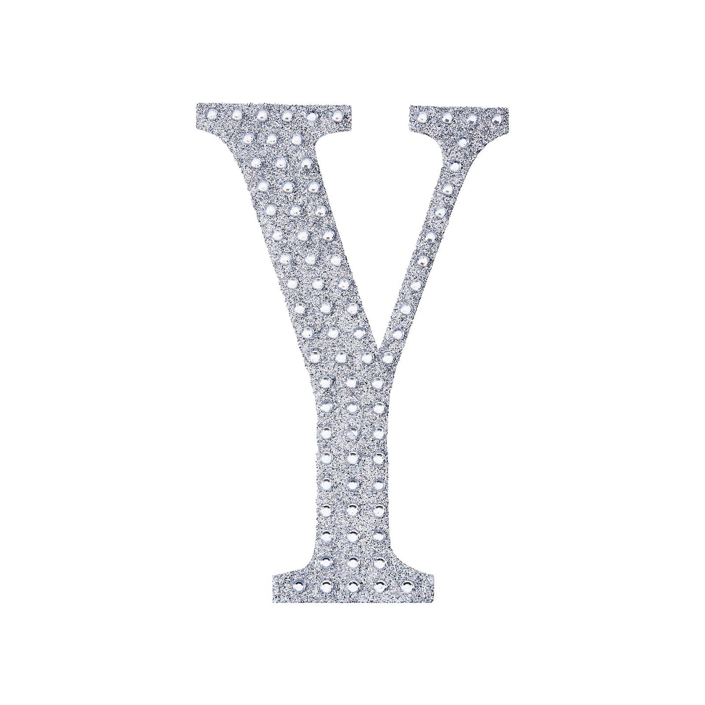 Silver decorative rhinestone letter sticker "Y" for DIY crafts.