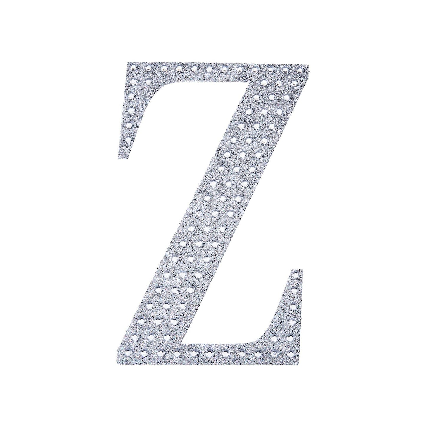 8 Inch Decorative Rhinestone Alphabet Letter Z Silver Stickers DIY Crafts#whtbkgd